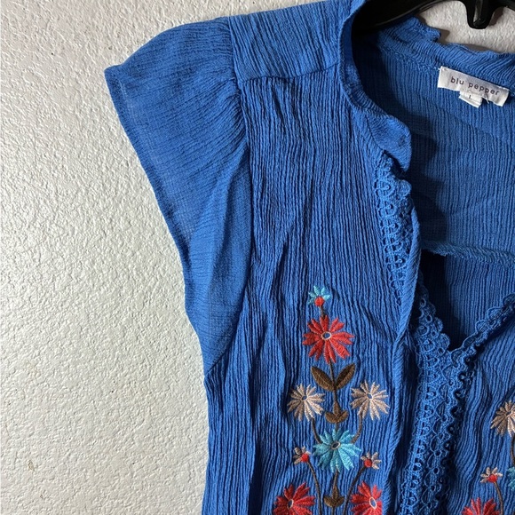 Blu Pepper Blue Tie Front Cap Sleeve Blouse L - Picture 4 of 10